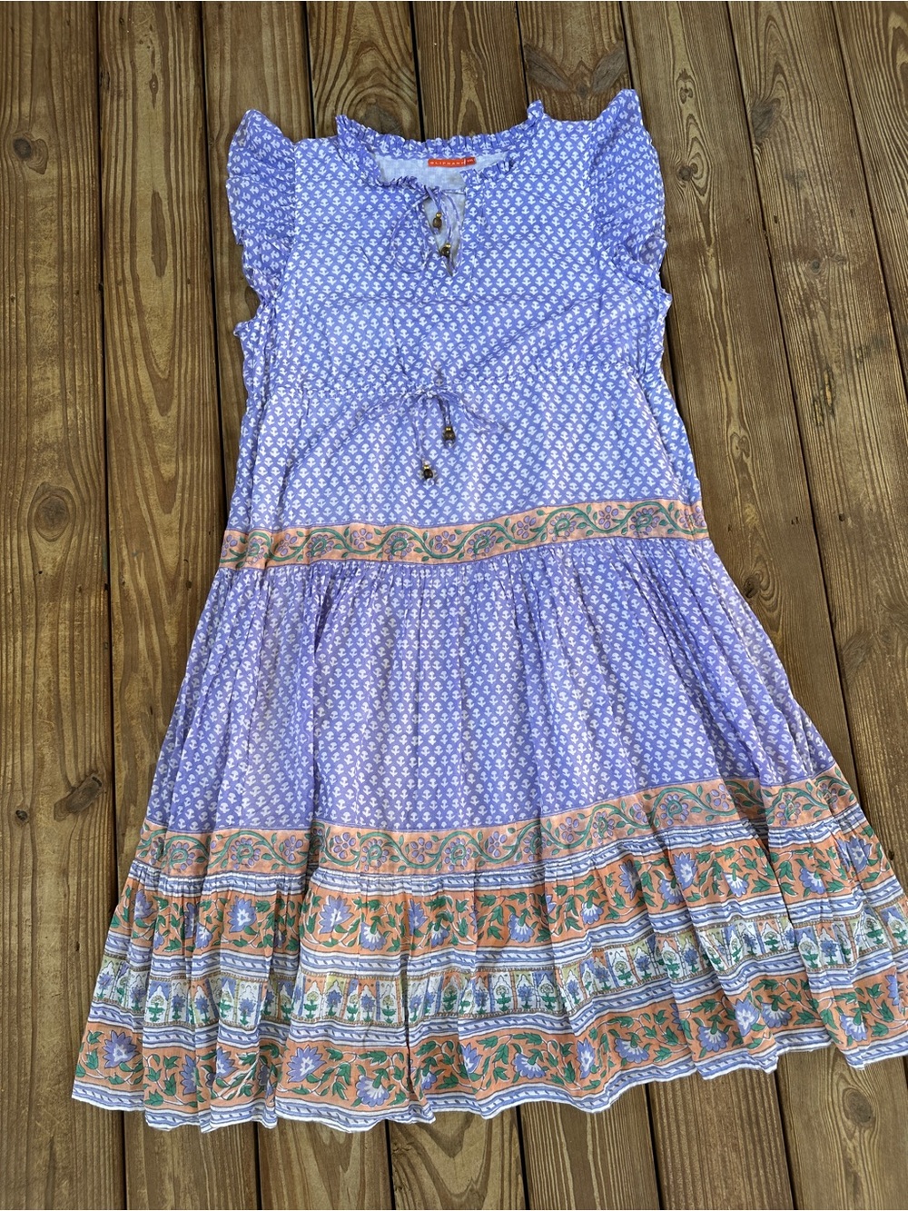 Oliphant Purple Block Print Tiered Maxi Dress Flutter Sleeve XXL